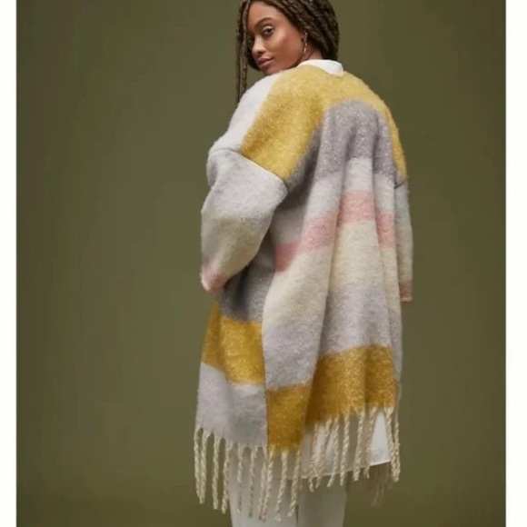 Anthropologie Striped Knit Fringe Trimmed Kimono - Picture 1 of 4